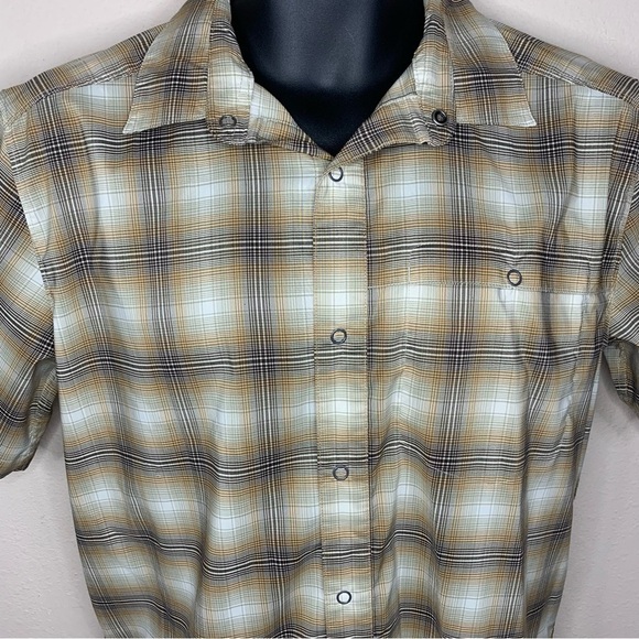 Swiss Tech Mens Small Beige Brown Plaid Short Sleeve Snap Button Western - Picture 3 of 10